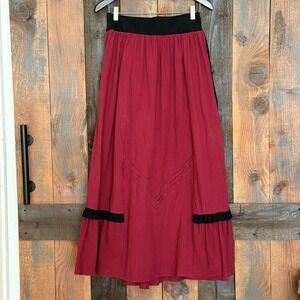 Unbranded Burgundy Black Boho Maxi Skirt Cotton Linen Feel Side Zip Large